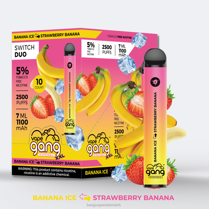 Vape Gang Switch Duo 2 Geschmacksrichtungen (10er-Packung) Bananeneis - Erdbeerbanane - Vape Gang Österreich 200L40