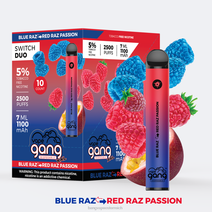 Vape Gang Switch Duo 2 Geschmacksrichtungen (10er-Packung) Blue Razz – Red Razz Leidenschaft - Bape Vape flavors 200L41