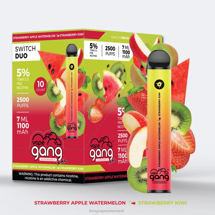 Vape Gang Switch Duo 2 Geschmacksrichtungen (10er-Packung) Erdbeer-Apfel-Wassermelone - Erdbeer-Kiwi - Bape Vape disposable 200L45