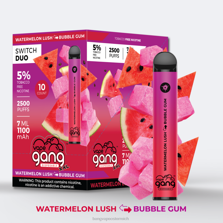 Vape Gang Switch Duo 2 Geschmacksrichtungen (10er-Packung) Wassermelone üppig - Kaugummi - Bape Vape shop 200L49
