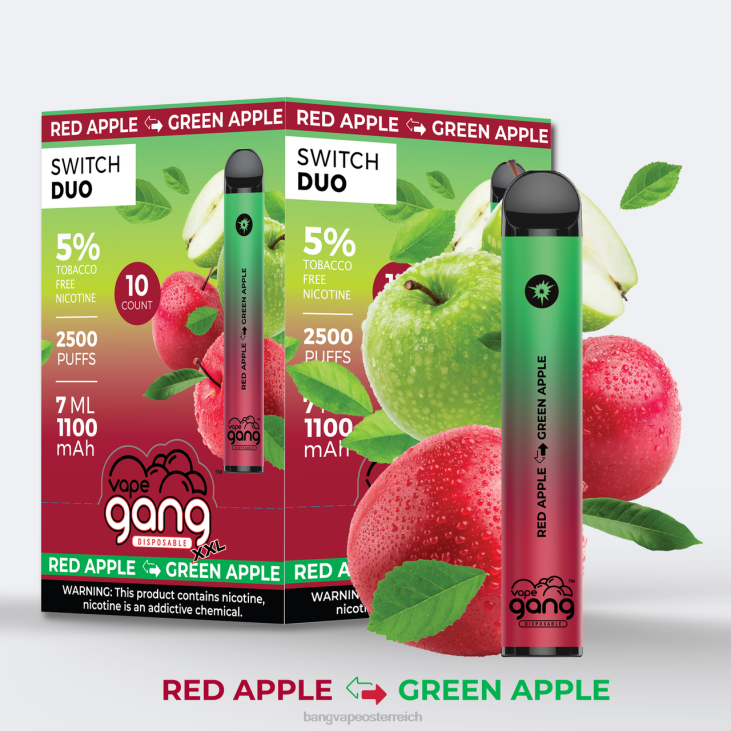 Vape Gang Switch Duo 2 Geschmacksrichtungen (10er-Packung) roter Apfel - grüner Apfel - Bang box vape flavors 200L46