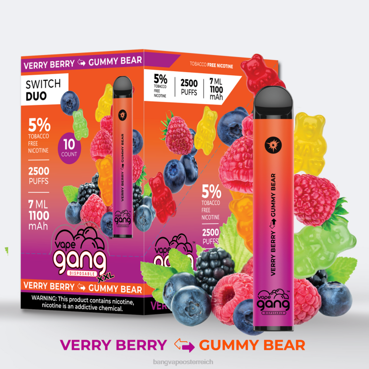 Vape Gang Switch Duo 2 Geschmacksrichtungen (10er-Packung) sehr beerig - Gummibärchen - Bang disposable vape flavors 200L48
